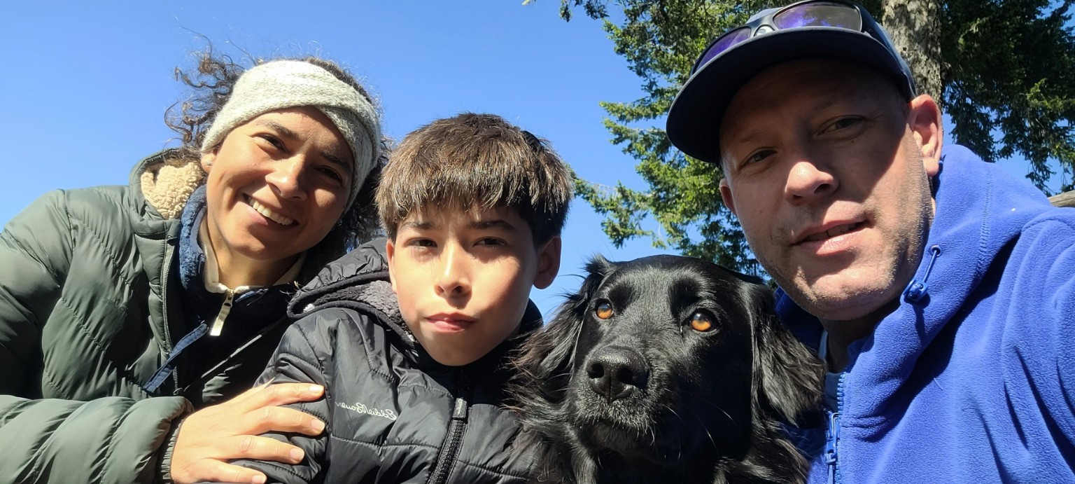 Mike and Lorena with their dog Leia